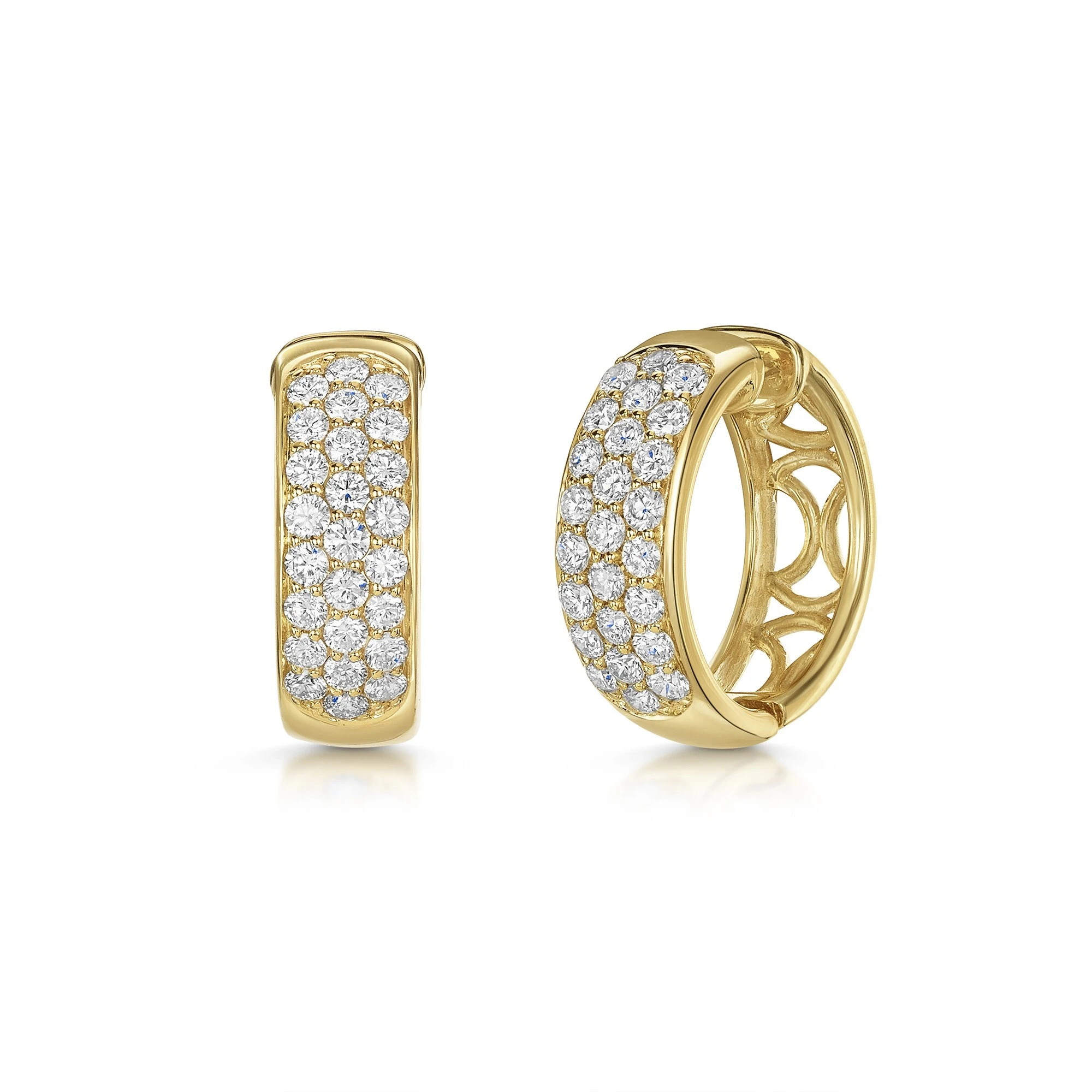 18ct Yellow Gold Lab Grown Excellent Round Brilliant Cut Diamond Pave Set Hoop Earrings 1