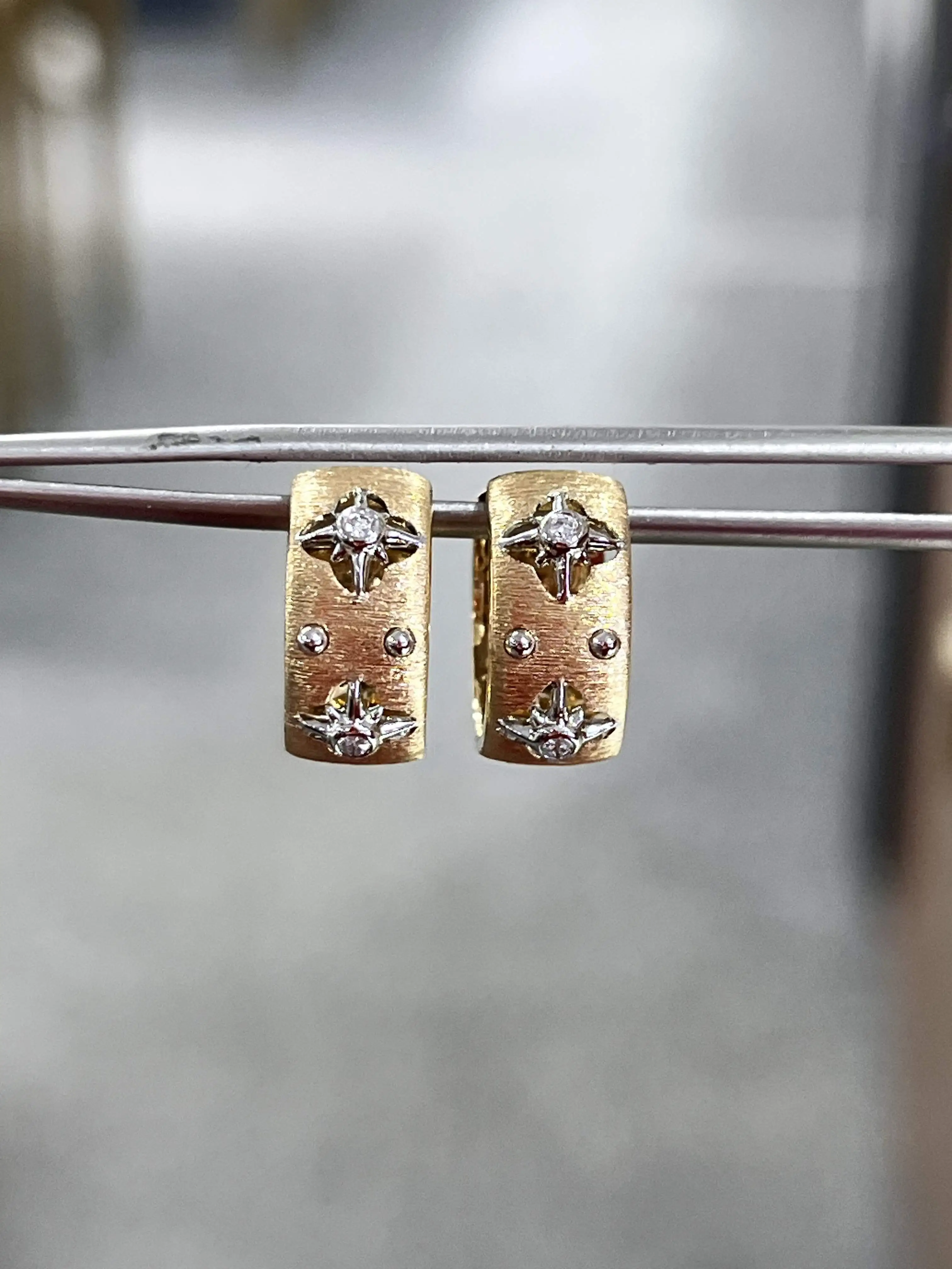 18k gold lab diamonds earrings round Retro earrings CVD 1