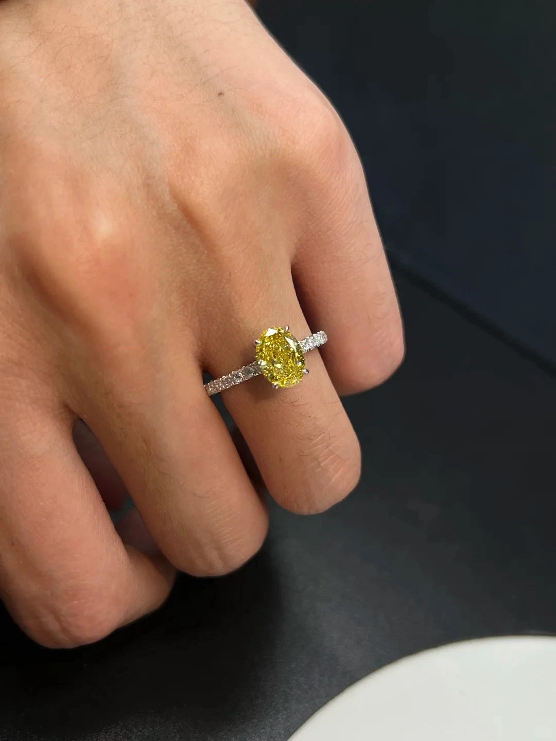 Elliptical Cutting Laboratory Cultured Yellow Diamond Ring - 1.1 Carat 18K Gold Ring 1