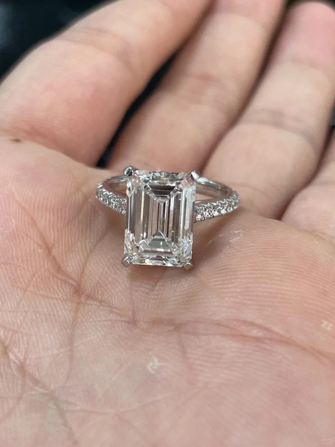 Emerald-cut 3-carat laboratory-grown diamond 18k white ladies' ring 1