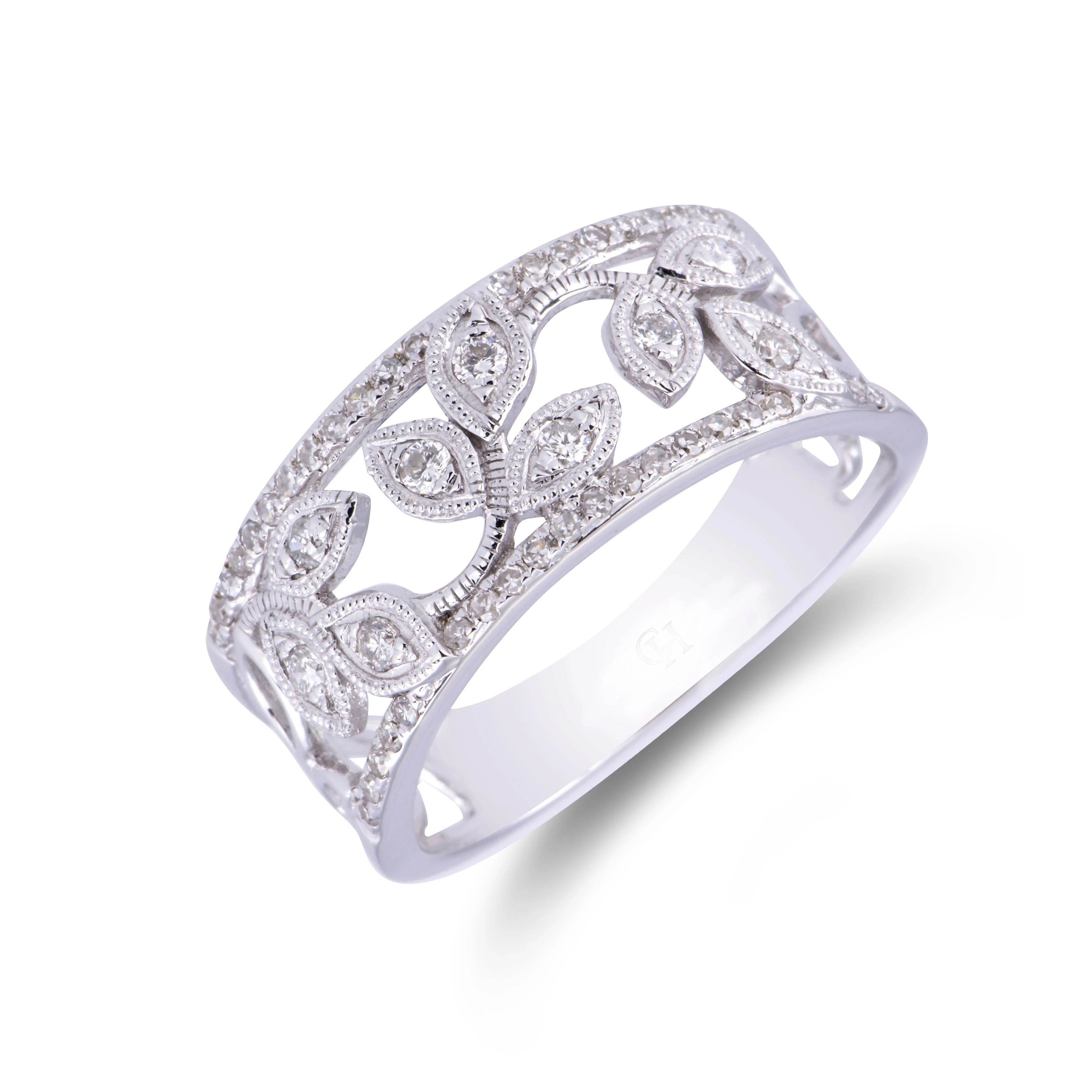 18ct White Gold Lab Grown Round Brilliant Cut High Clarity Diamond Fancy Band 1