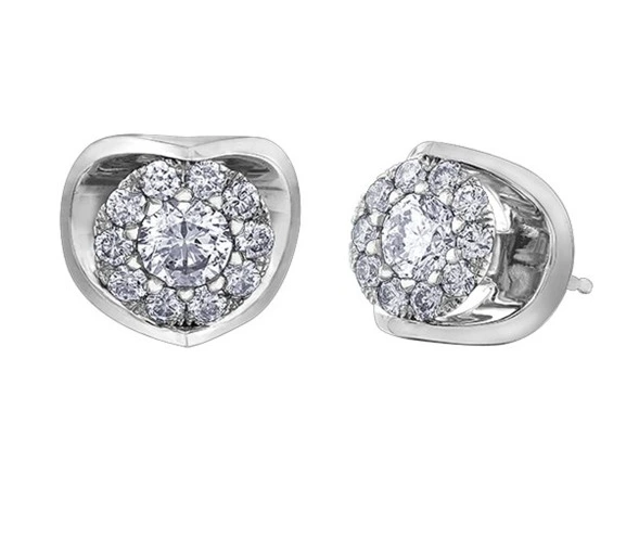 أقراط من الذهب الأبيض عيار 18 قيراطًا مزروعة في المختبر، مرصعة بقطع بريليانت دائرية من الألماس 1