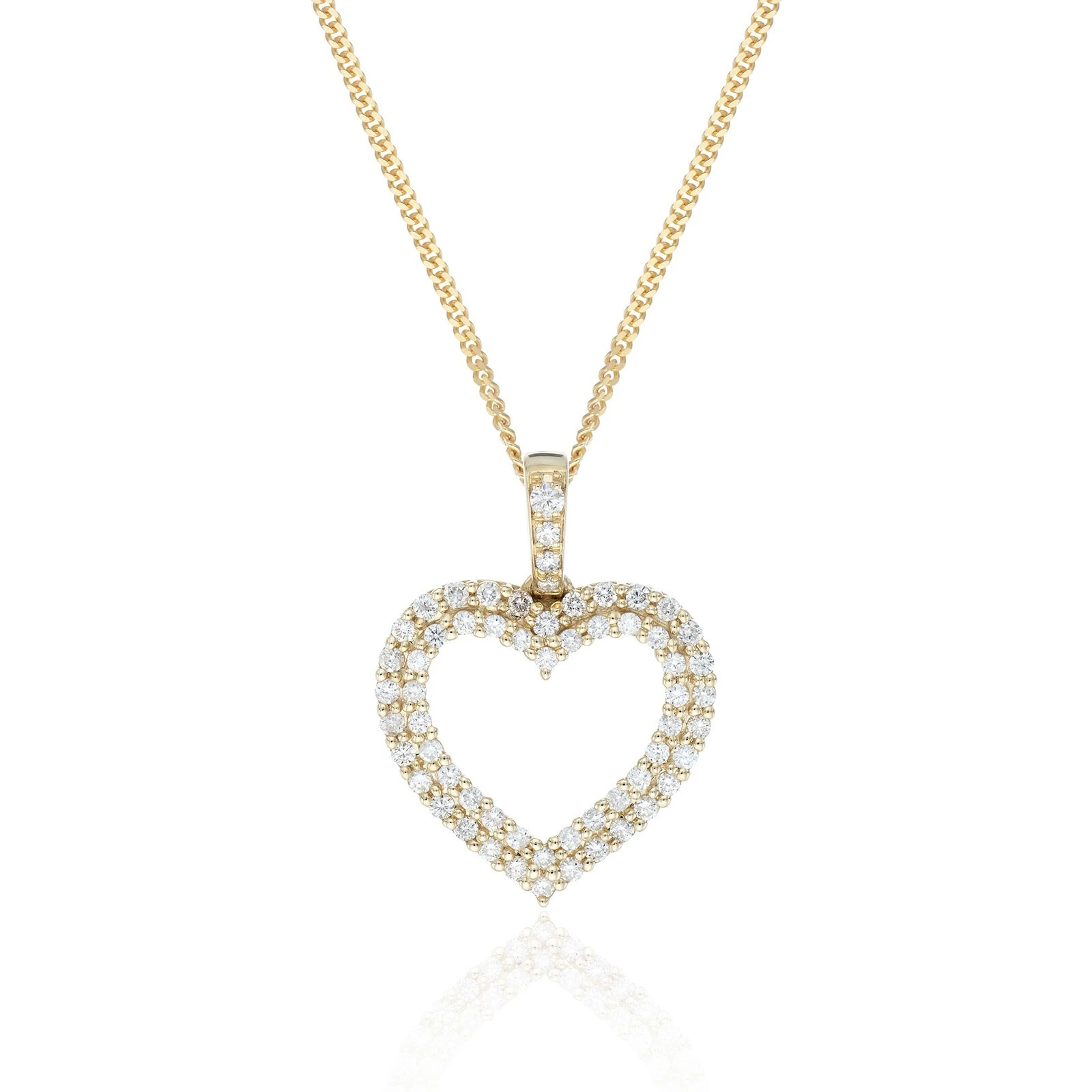 18ct Yellow Gold Lab Grown Round Brilliant Diamond Double Halo Heart Pendant 1