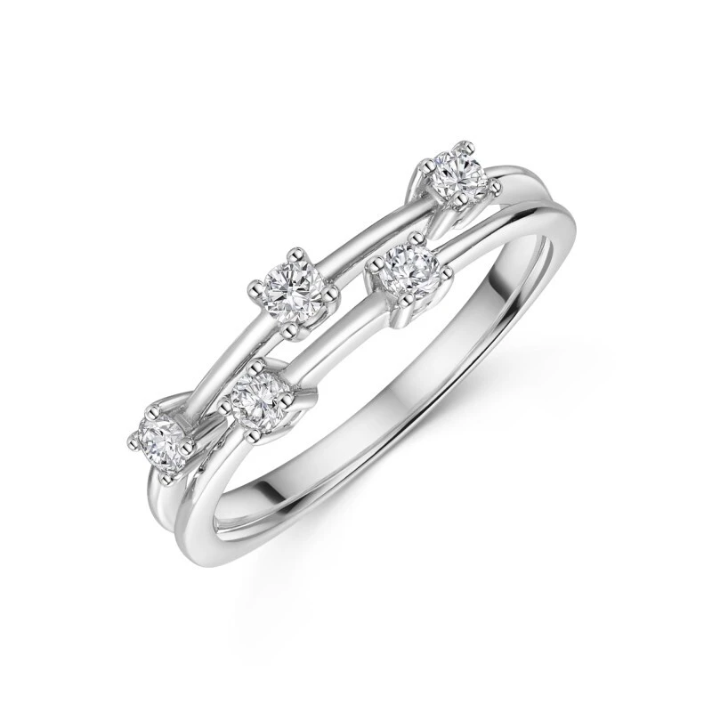 خاتم من الذهب الأبيض عيار 18 قيراطًا، مصنوع في المختبر، بقطع دائري لامع، عالي الوضوح، مرصع بخمسة ماسات 1