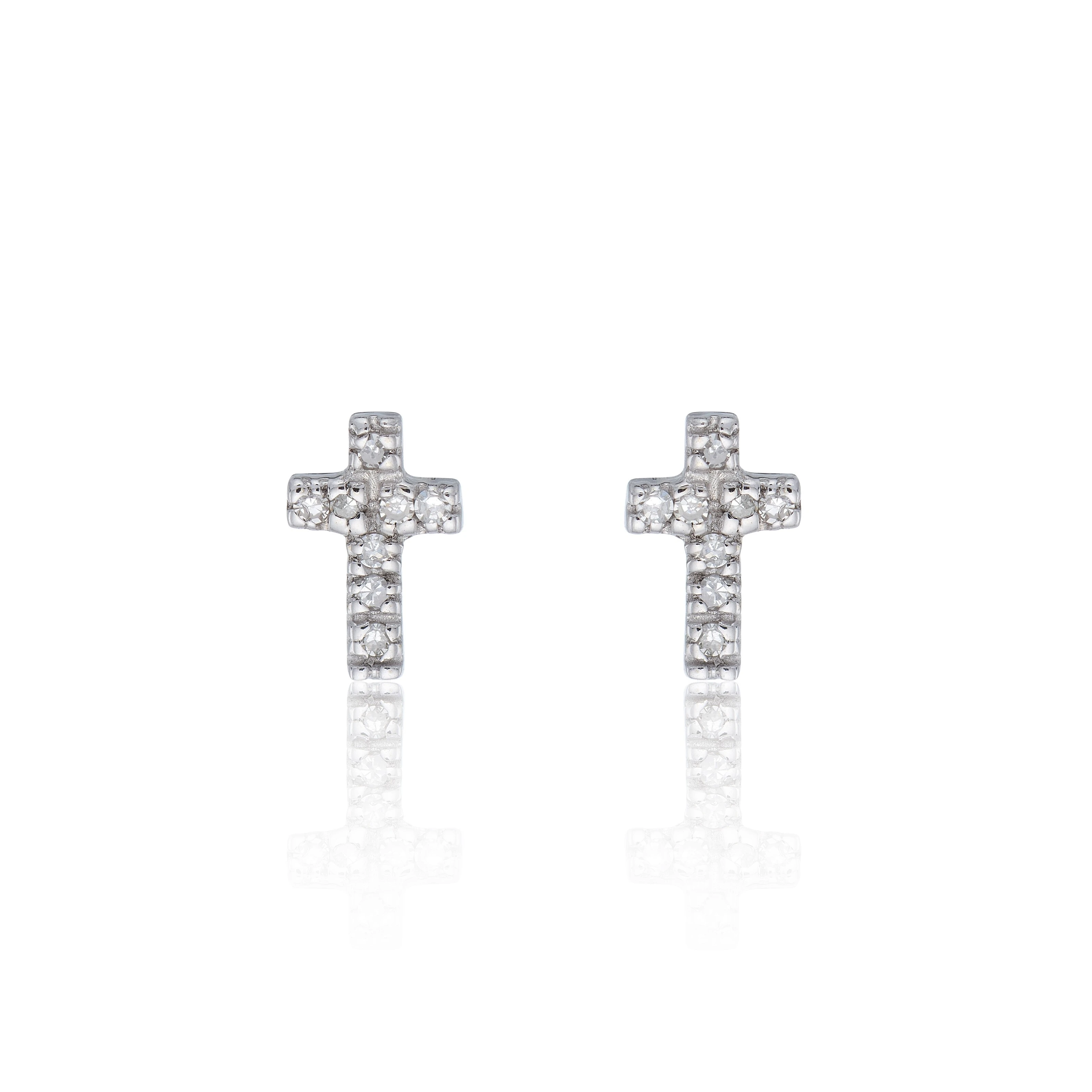 18ct White Gold Lab Grown Round Brilliant Cut Diamond Cross Earrings 1