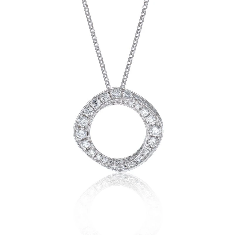Pendentif en or blanc 18 carats serti d&#39;un diamant rond brillant de synthèse de pureté VS, forme un cercle torsadé. 1