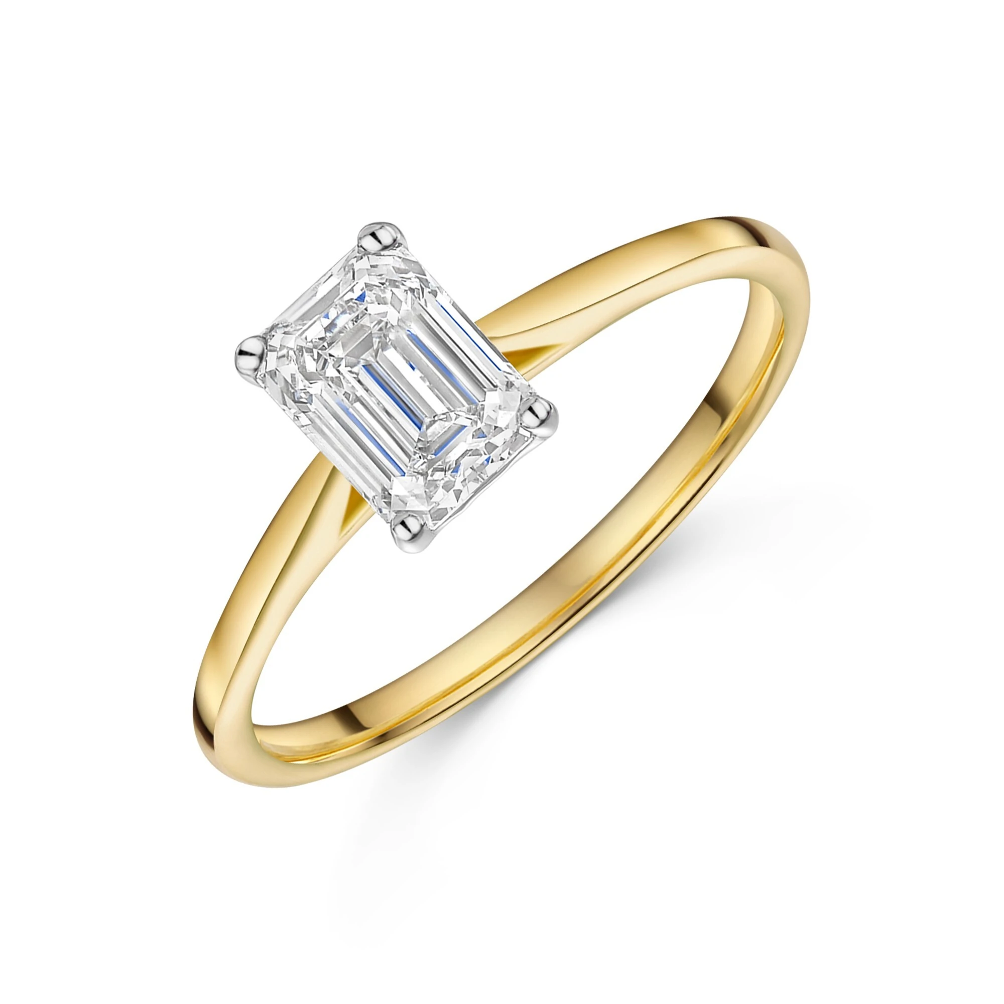 18ct Yellow Gold Emerald Cut VS1 Clarity Lab Grown Diamond Solitaire Ring 1