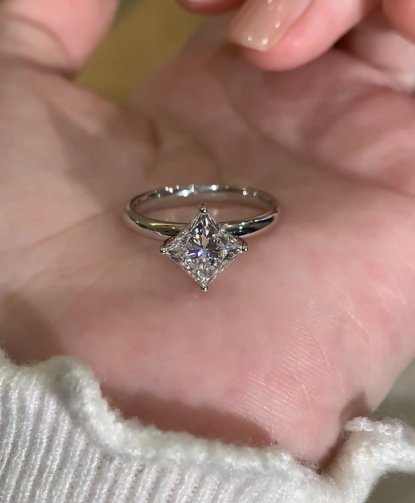 ZKZ Fine Jewelry 18K White Gold High Qualit Clarity D VVS Princess Cut Lab Grown Diamond Engagement Ring 1