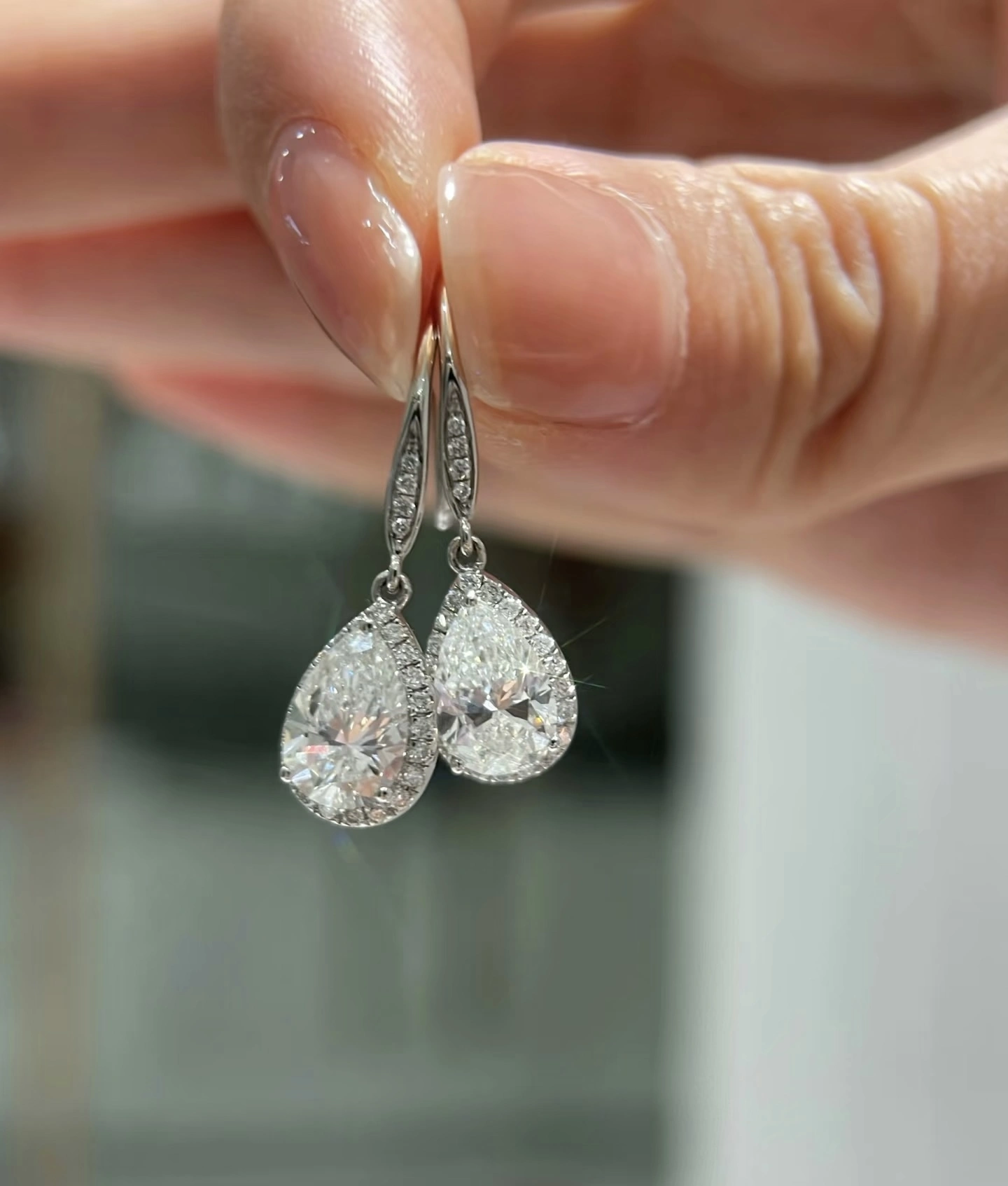 ZKZ Fine Jewelry 18k White Gold Fancy Shaped Pear Cut Lab Grown Diamond Earrings 1