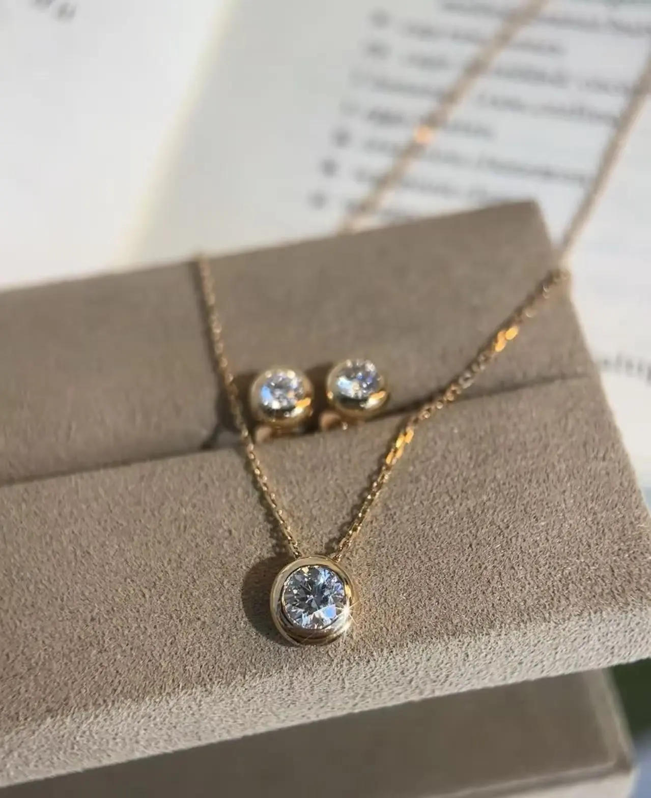 ZKZ Jewelry 18K Yellow Gold Luxury Lab Grown Round Diamond  Jewelry Set Wedding Engagement Pendant & Earrings 1