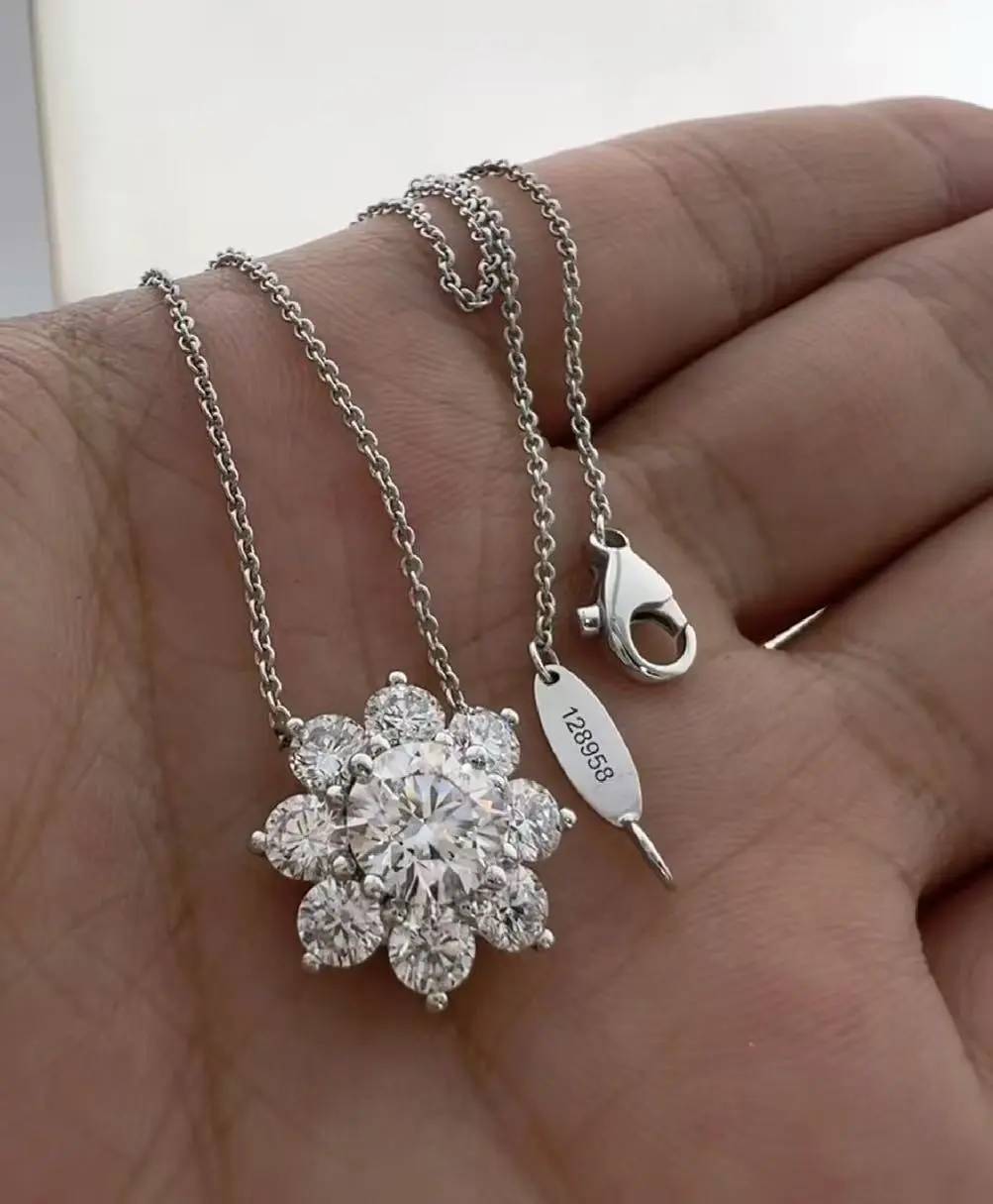 Fine Jewelry Custom 18K White Gold Lab Grown Diamond Round Brilliant  Cut Flower Pendant 1