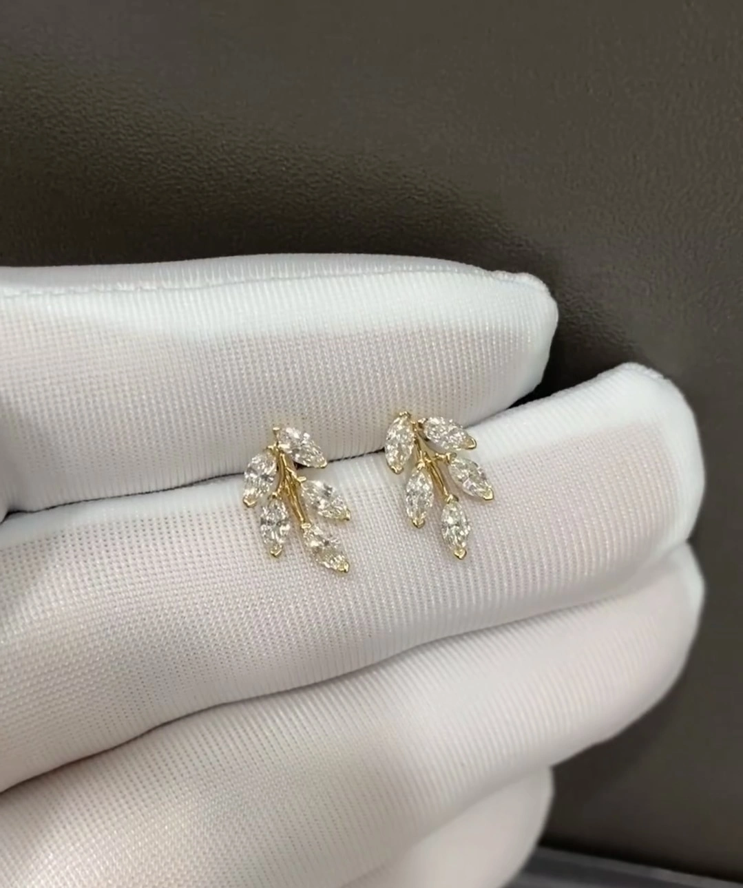 18K Yellow Gold  Lab Diamond Earrings 1ct Marquis 2 Claw Earrings Customized earrings 1