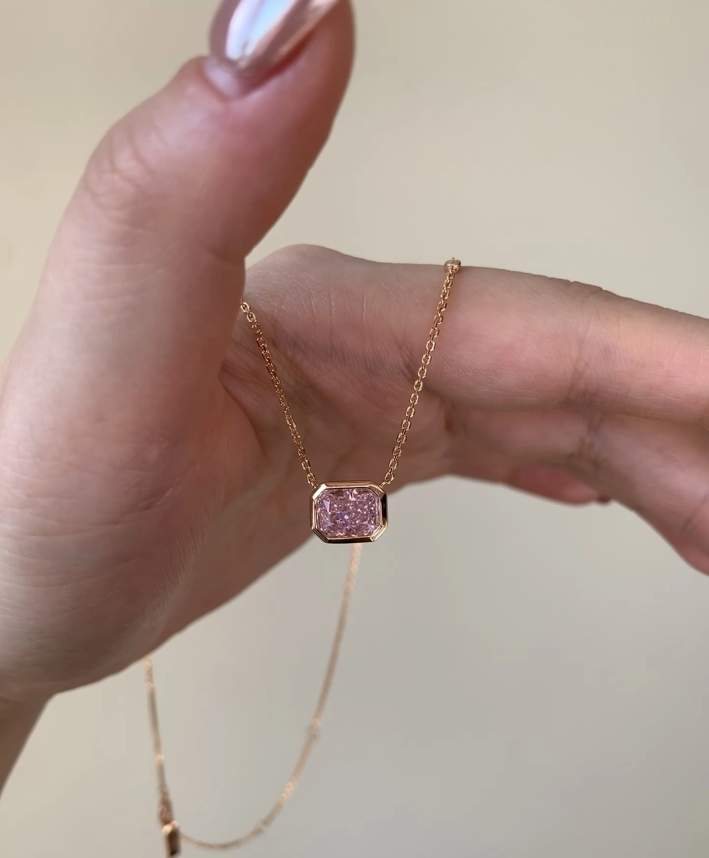 18K Lab Diamond Necklace 1ct Pink Radiant Custom 1ct pendant necklace with IGI certification 1