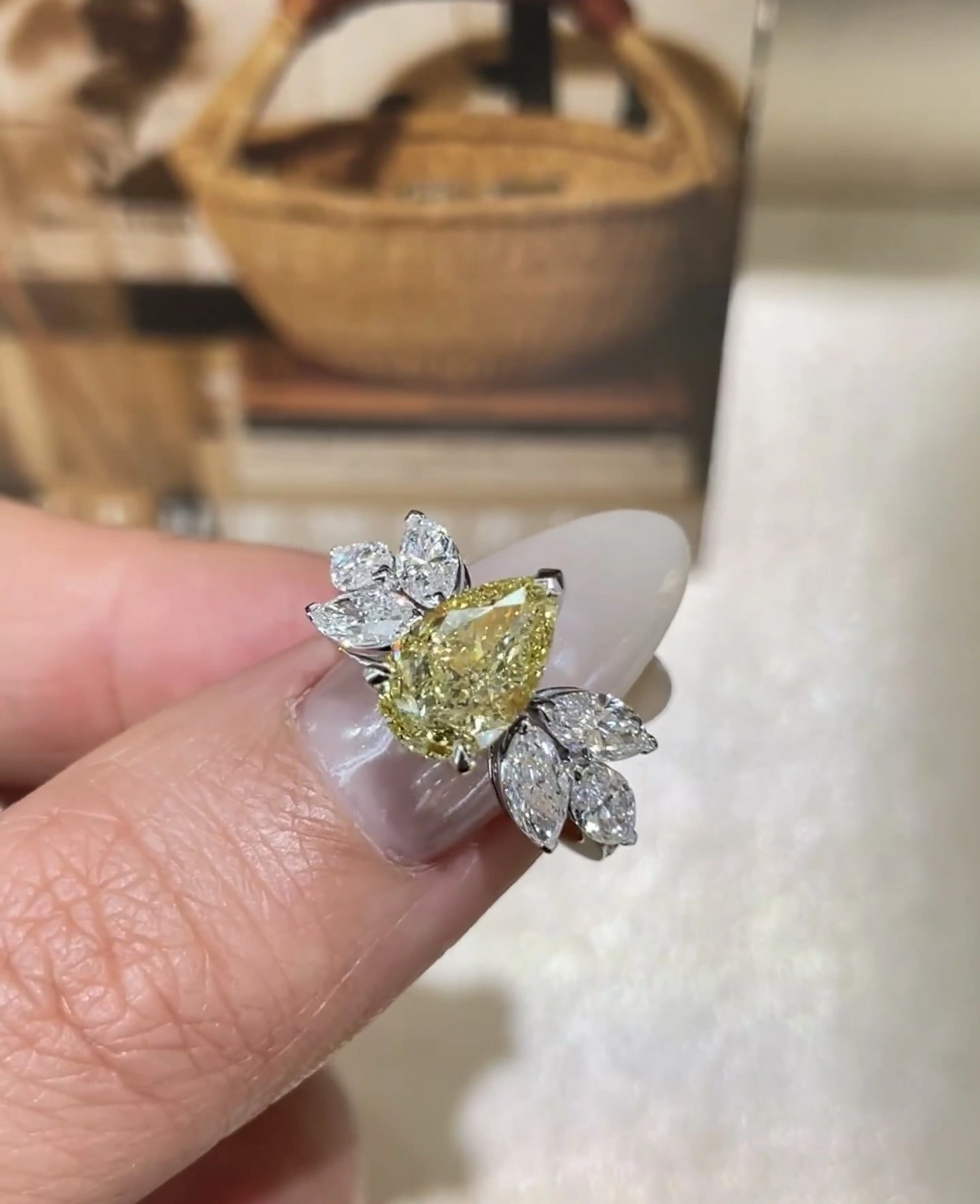 18K Lab Diamond Ring 2ct yellow Pear Luxurious custom-made ring with IGI certification 1