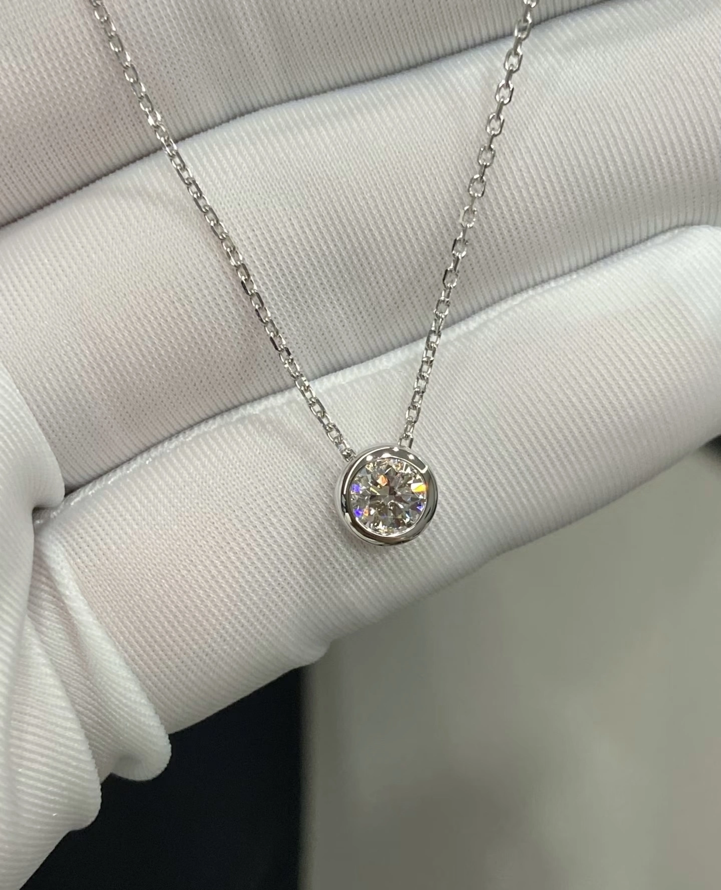 Round Brilliant Cut Lab Grown Diamond Set in 14K White Gold Bubble Pendant 1