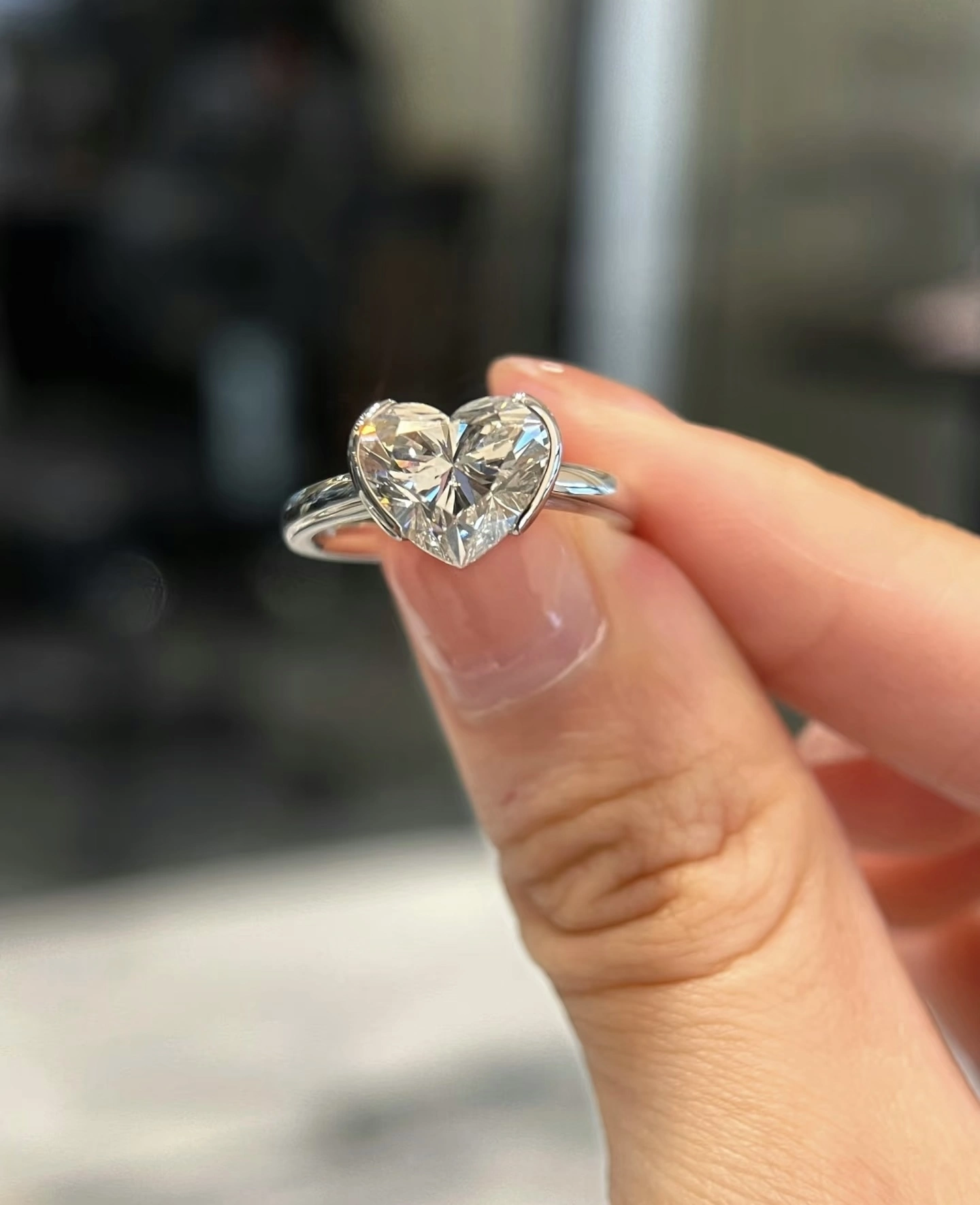 Heart Shaped Lab Grown Diamond Set in 18K White Gold Ring 1