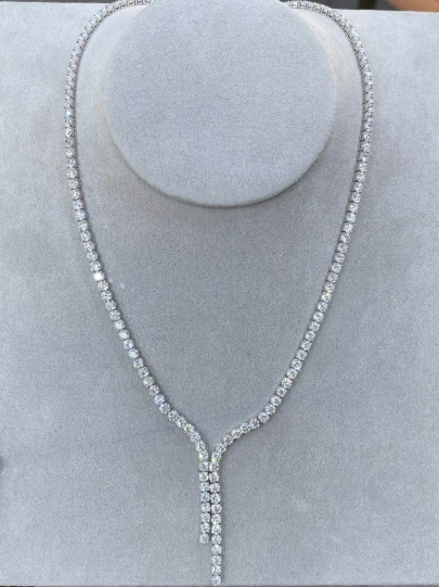 PT750 Platinum Luxury Tennis Necklace Full Diamond Y-Shape Drop Design Premium Sparkling Jewelry for Formal Events 1