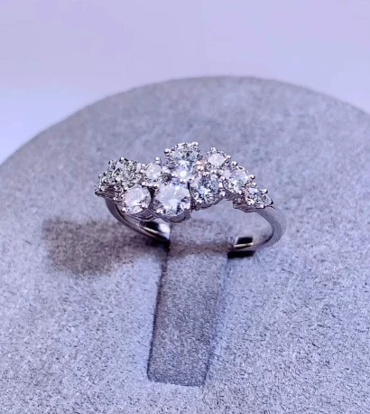 PT950 Platinum Stunning Cluster Ring - Round & Pear Cut Diamond Wave Design Luxury Sparkling Statement Jewelry for Women 1