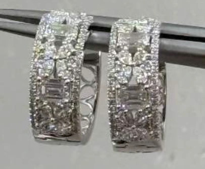 PT950 Luxurious Paved Hoop Earrings Emerald Cut Diamond Cluster Design, Sparkling Floral Inspired Statement Jewelry for Women 1