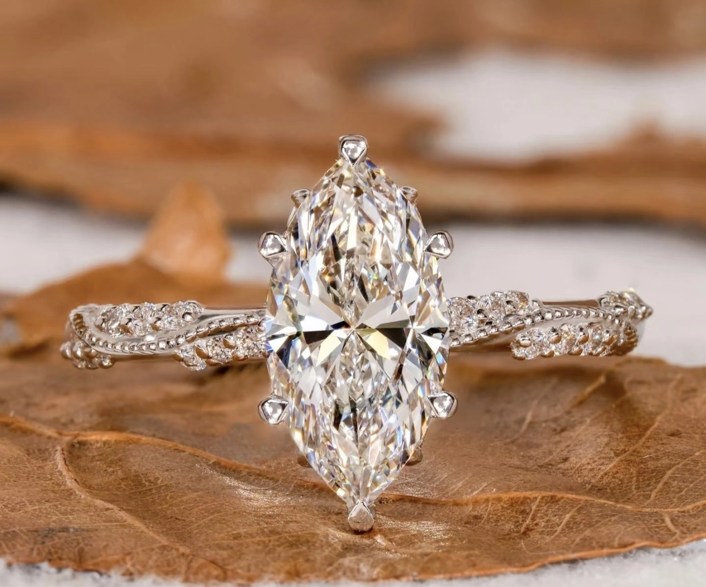 Vintage-Inspired Marquise Lab-Grown Diamond Ring in 18K White Gold 1