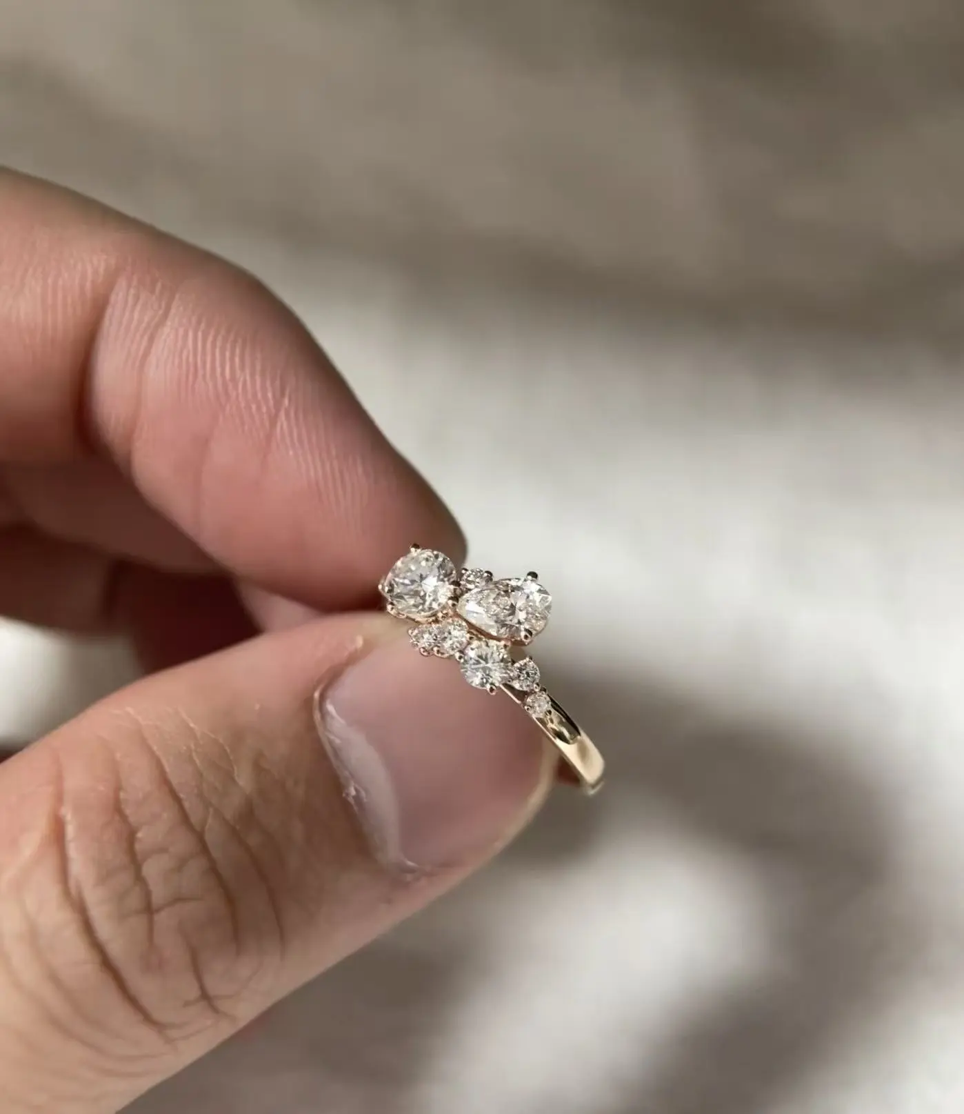 ZKZ Custom Jewelry High Quality Stunning 18K White Gold Lab Grown Round & Pear Diamond Ring 1