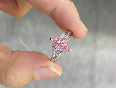 18K White Marquise Cut Pink Diamond Sakura Trilogy Ring 1