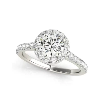 18K White Gold Halo Diamond Engagement Ring with Pave Band 1ct Lab Grown Diamond Ring 1