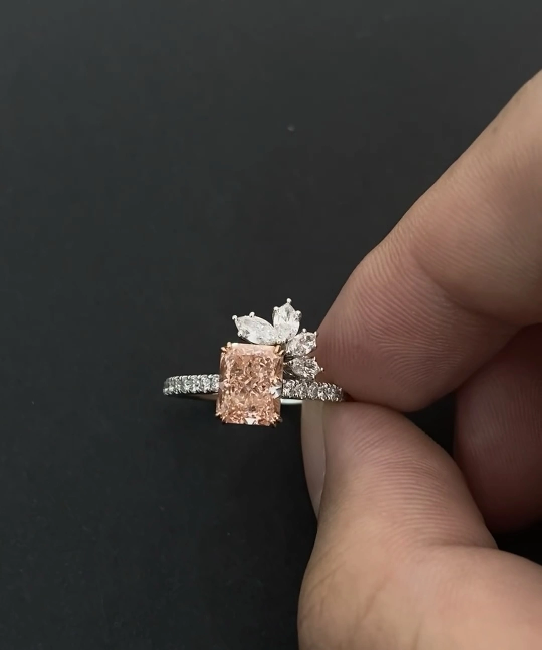 18K Lab Diamond Ring 1ct Pink Radiant Customized engagement ring with IGI certification 1