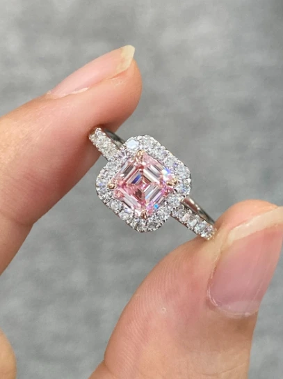 1.03 Ct Asscher Cut Sakura Pink Lab Grown Diamond Ring in 18K White Gold Engagement Ring 1