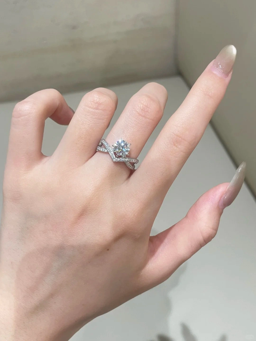 18K White Gold Double-Layer Lab-Grown Round Diamond Engagement Ring Set, Center Stone with Full Pave Band 1