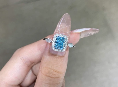 1.22Ct Radiant Cut Lab Blue Diamonds Ring Set In 18K White Gold 1