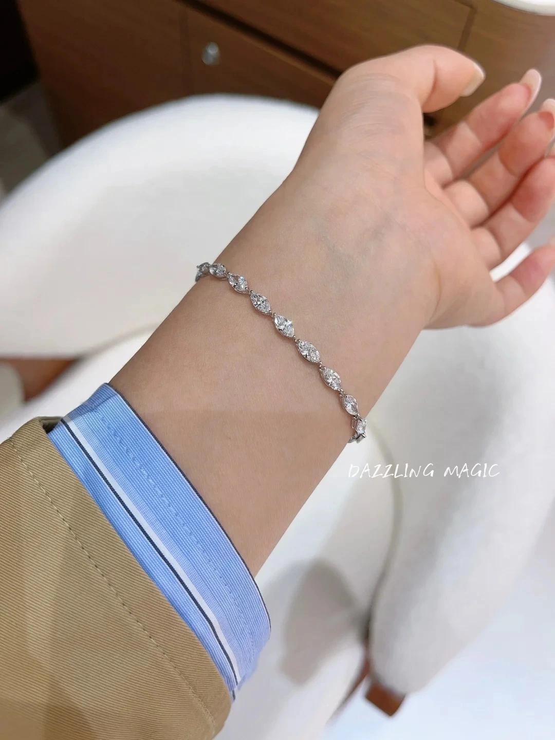 Sustainable Luxury Lab Grown Marquise Diamond Bracelet in 18K White Gold 1