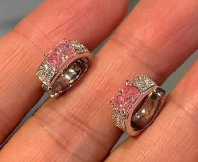 1.59ct Radiant Cut  Pink Diamond Classic Design Earrings 1
