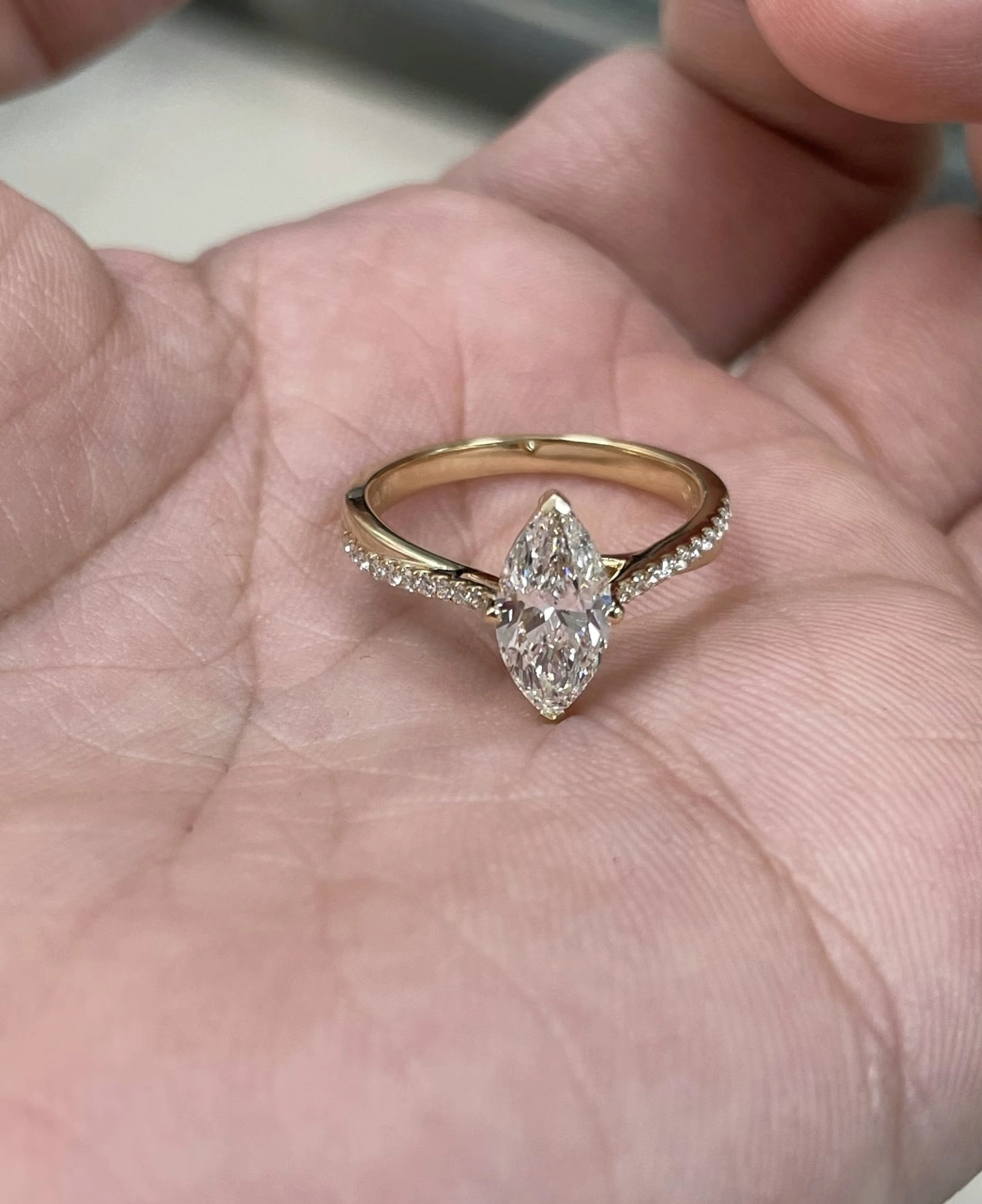18K Yellow Gold Twisted Shank Setting with Lab-Grown Marquise Diamond 1