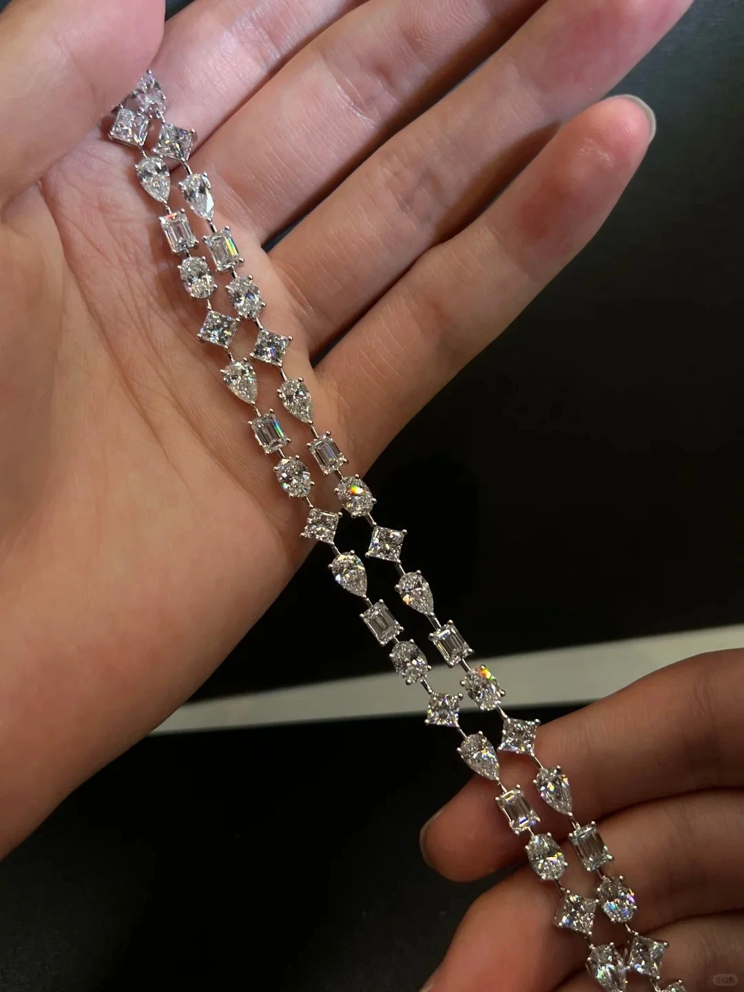 Multi-Shape Lab-Grown Diamond Tennis Bracelet, Platinum Set with Emerald, Pear, Oval, and Cushion Cut Diamonds 1