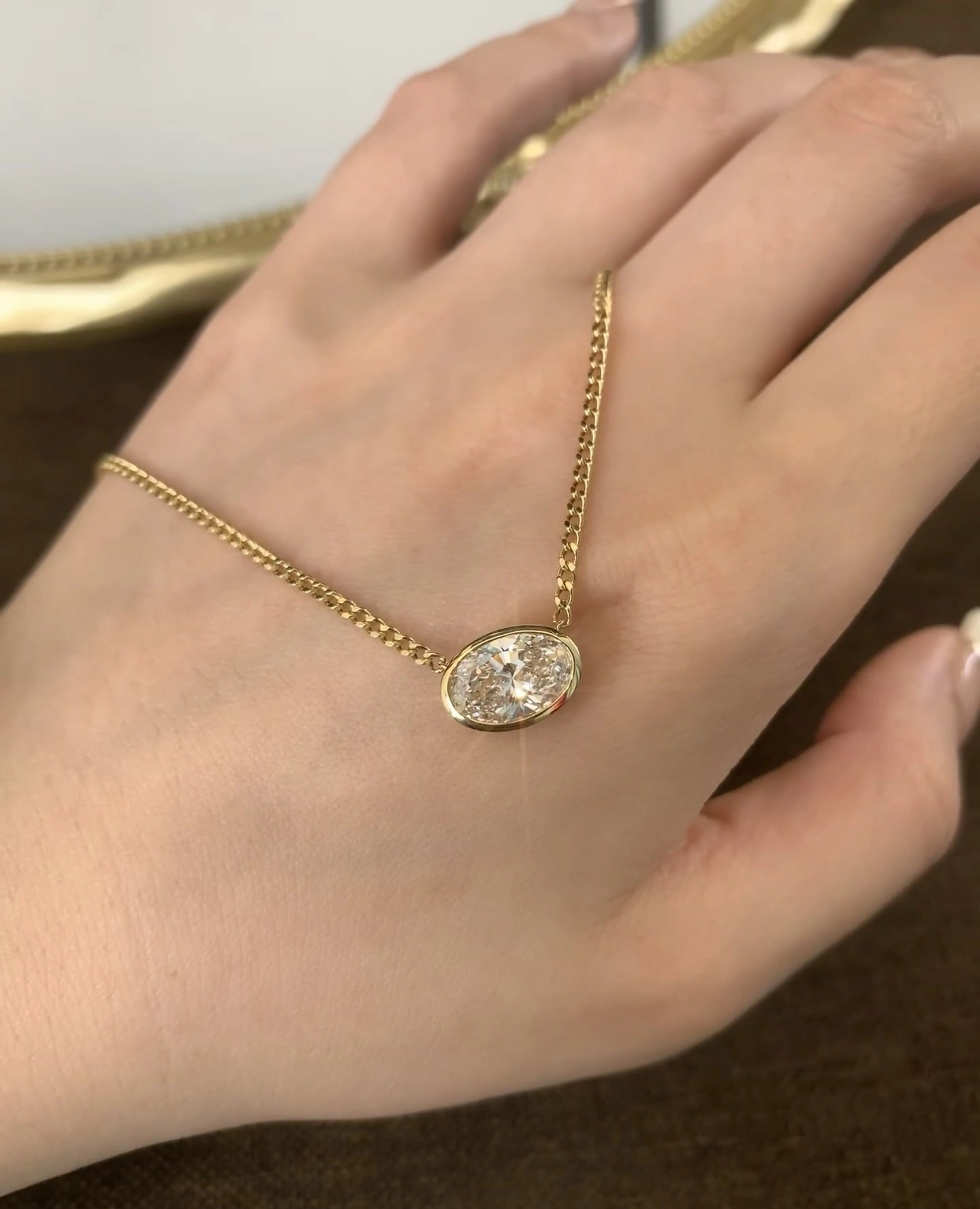 قلادة من الذهب الأصفر عيار 18 قيراطًا مرصعة بألماس مخبري، قلادة بيضاوية الشكل بوزن 2 قيراط، قلادة كوبية كلاسيكية مع شهادة IGI 1