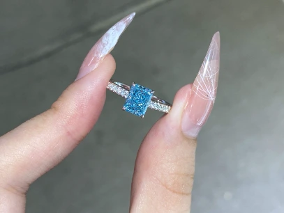 1.28ct Lab Grown Blue Diamond Ring Blue Radiant Cut Diamond Ring 1