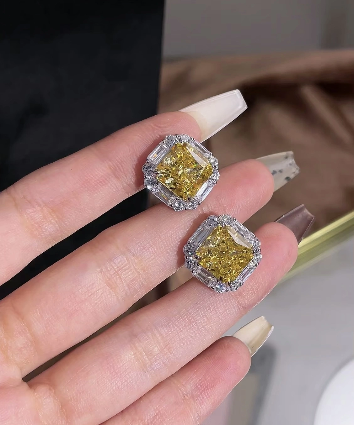 Luxury Fancy Intense Yellow Cushion-Cut Diamond Halo Earrings – Timeless Elegance 1