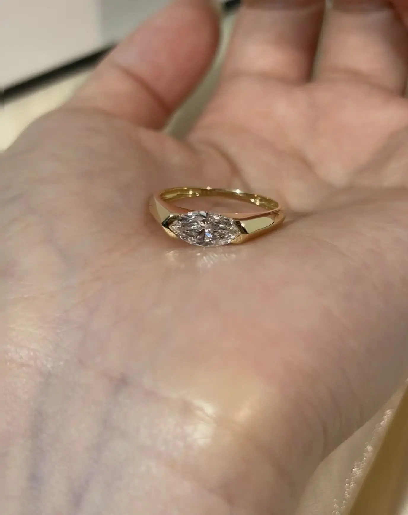 ZKZ Custom Fine Jewelry Fancy Shaped Marquise 18K Yellow Gold Lab Grown Diamond Ring 1