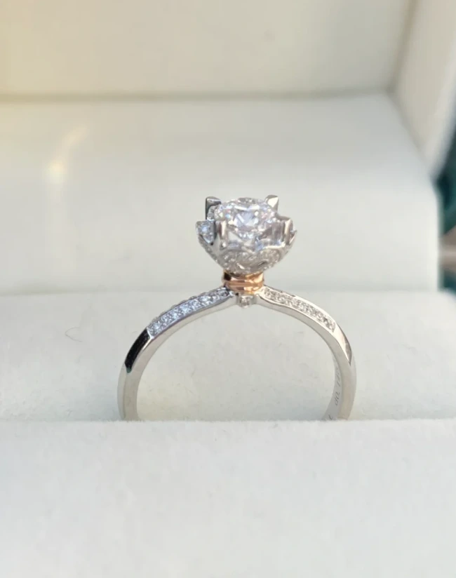 White gold + rose gold two-tone diamond engagement ring 1