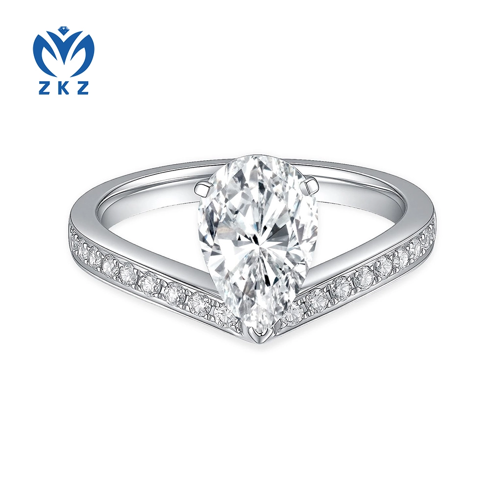 Lab-Grown F VVS2 Pear Crown Band With Diamonds Engagement Ring Size US 6.75 ZKL-04 1