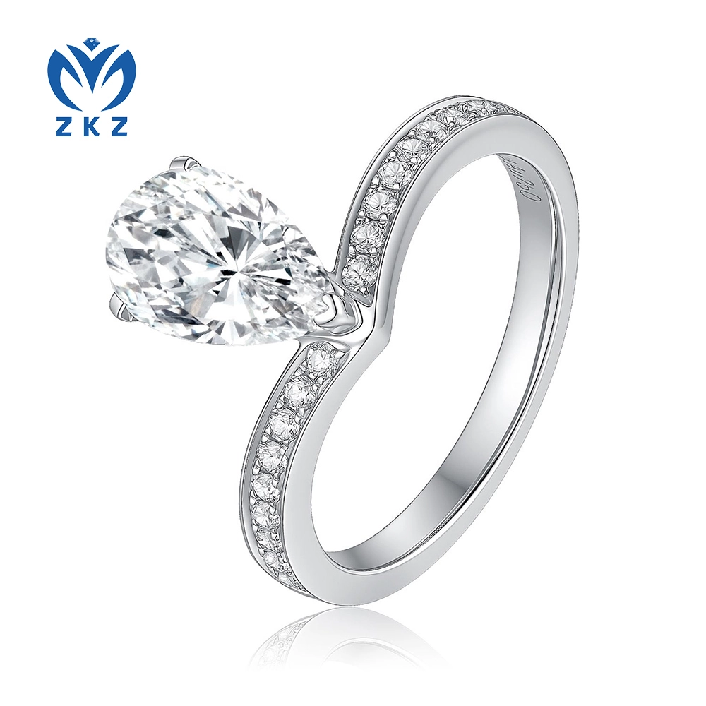Lab-Grown E VS1 Pear Crown Band With Diamonds Engagement Ring Size US 5.75 ZKL-04 1