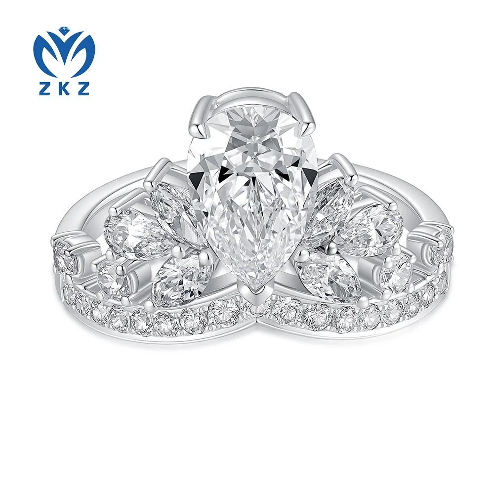 1.5ct D VVS2 IGI Certified Lab-Grown Pear Crown Women's  RingDiamond Ring, US Size 6, ZKL-08 1