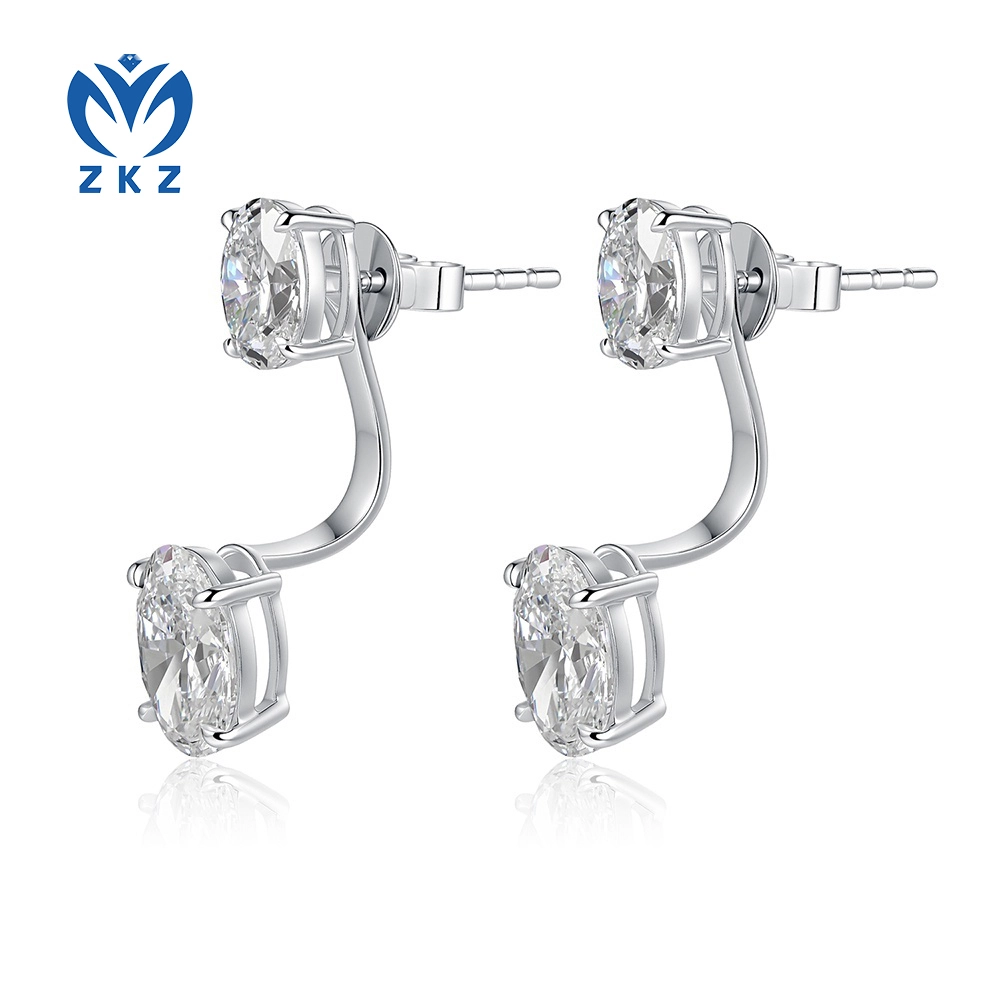 3.008ct DEF VVS 18K White Gold Oval Shape Double Wear Design Earrings, ZKZ-129 1