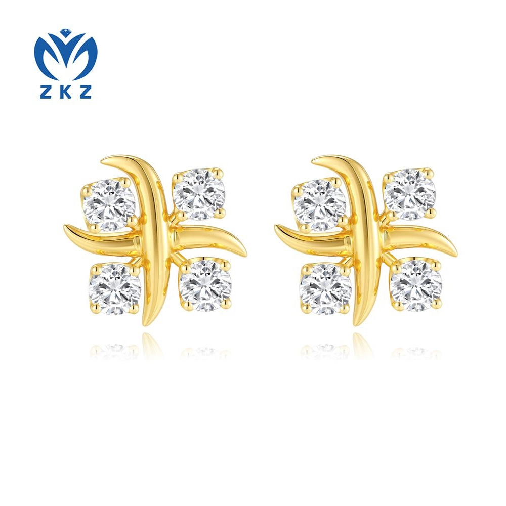 2.848ct DEF VVS 18K Yellow Gold  Cross Four Diamonds Ear Studs,  ZKZ-150 1