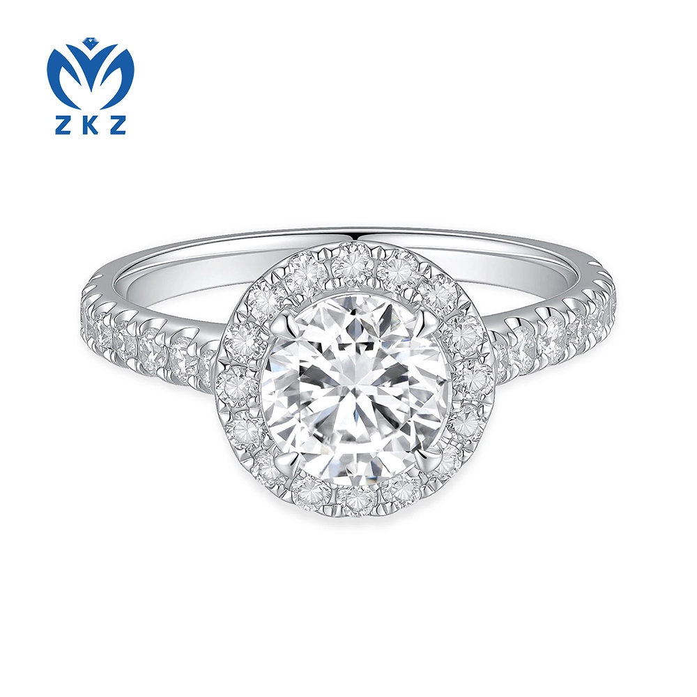 Round-Shape Halo Setting DE VS 1.006ct White Gold Diamond Ring Size US 6 ZKL-06 1