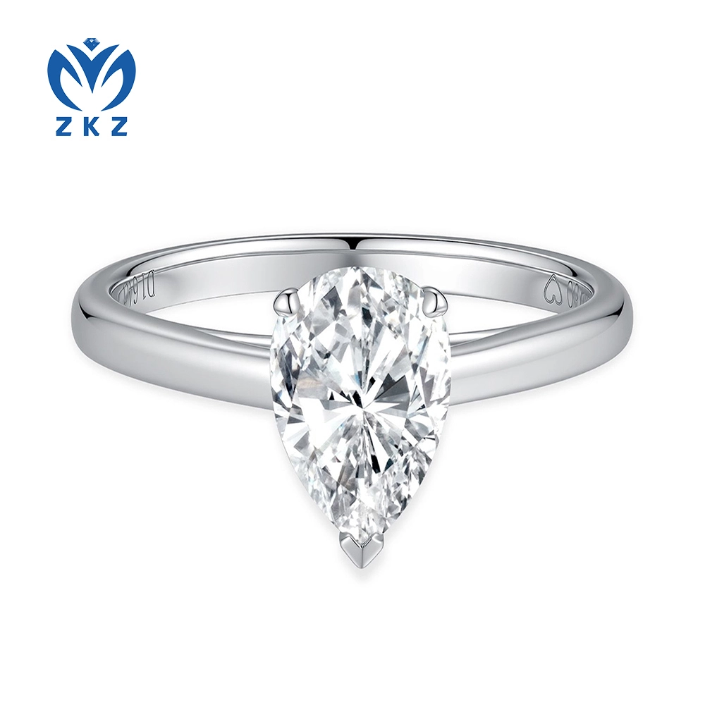 White Gold Lab-Grown Diamond 1.62ct F VS1 Pear Solitaire Women's Ring Size US 5.75 ZKL-12 1