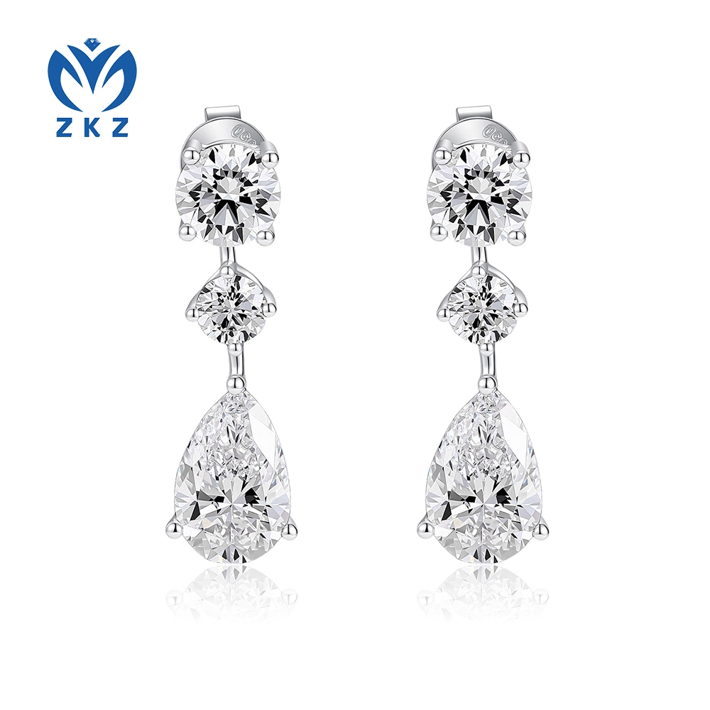 3.276ct DEF VVS Lab-grown Pear-Round-Shaped Three Diamonds Ear Studs, ZKZ-286 1