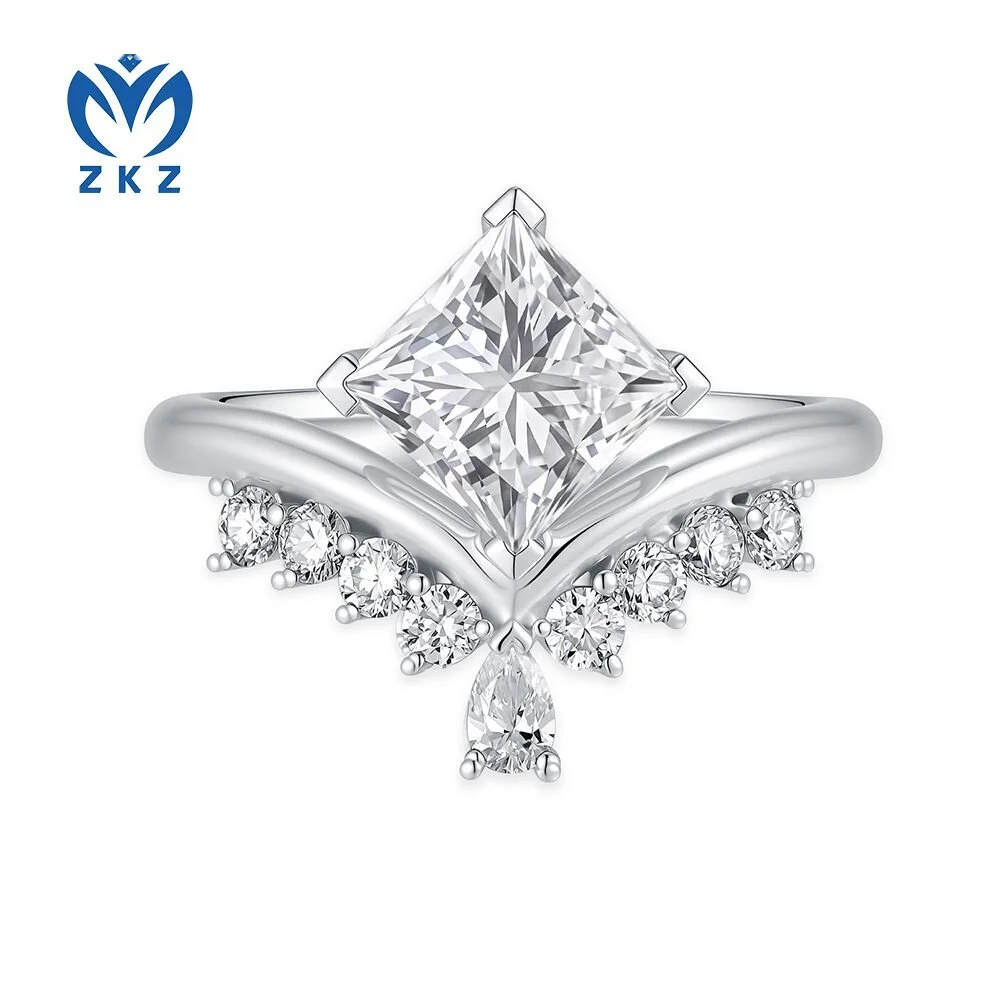 Women's Jewelry Collection 18K White Gold Square V-Shaped Ring with Laboratory-Grown Diamond 1.53ct E VVS1US 6.25 ZKL-24 1