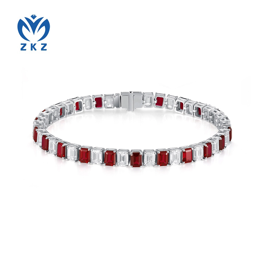 30.26ct Lab-grown VS-Emerald shaped diamonds and VVS-Ruby Classic Style Bracelet, ZKZ-Br25 1